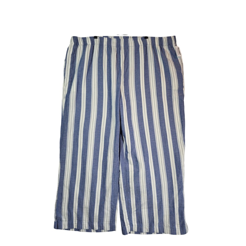Old Navy Wide Leg Pants Womens 3X Blue White Striped High Rise Comfort Waist NEW